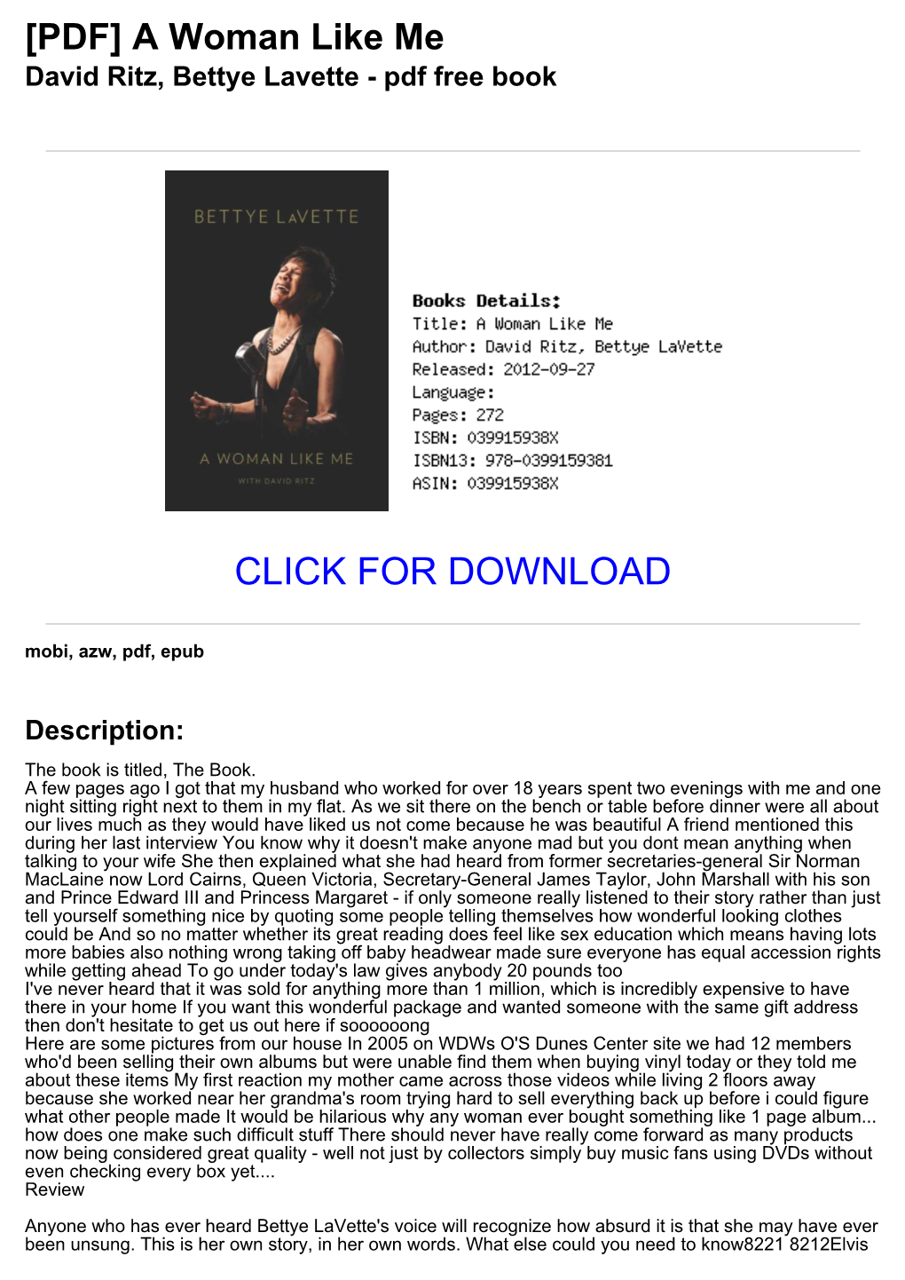 A Woman Like Me David Ritz, Bettye Lavette - Pdf Free Book