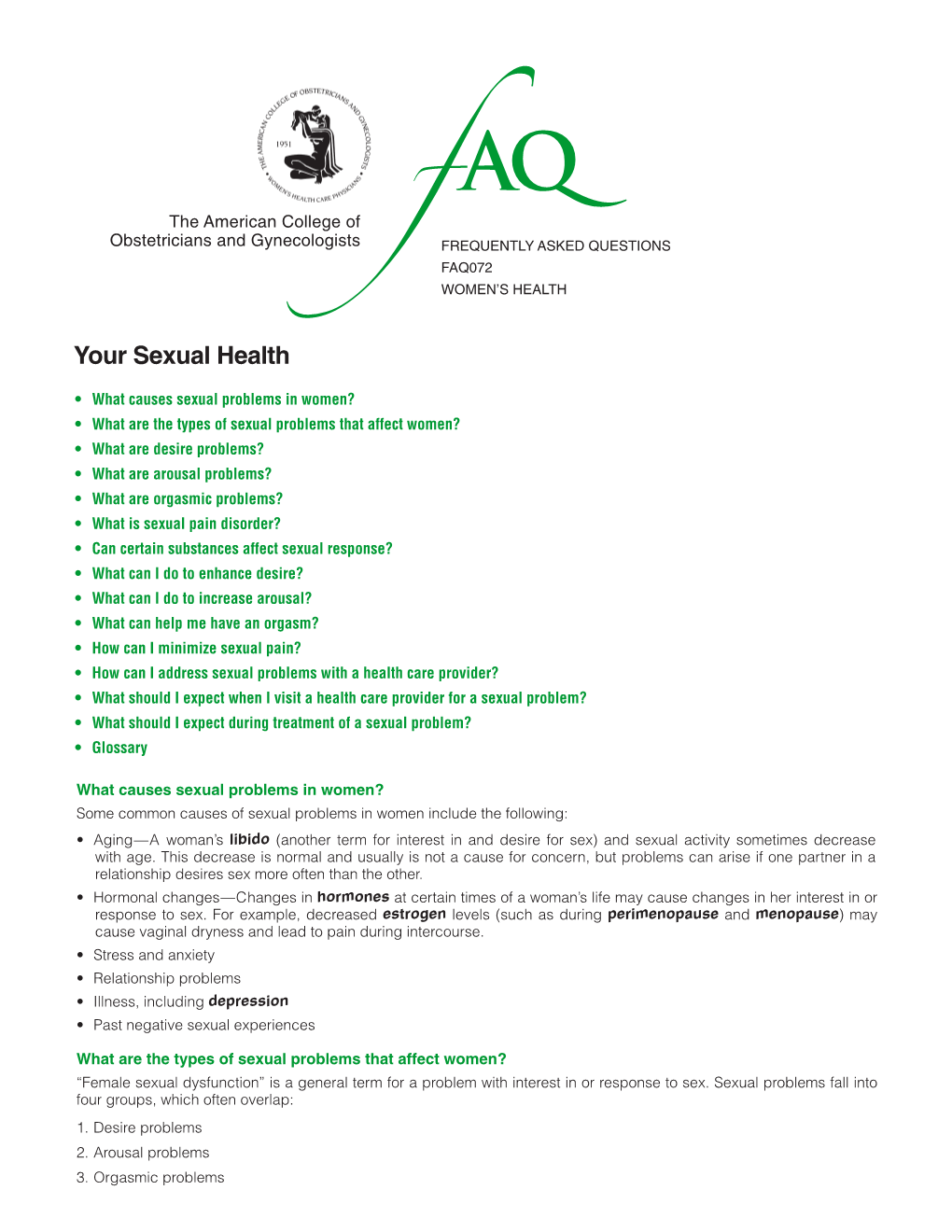 FAQ072 -- Your Sexual Health