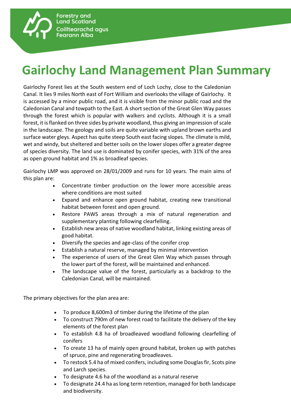 Gairlochy Land Management Plan Summary