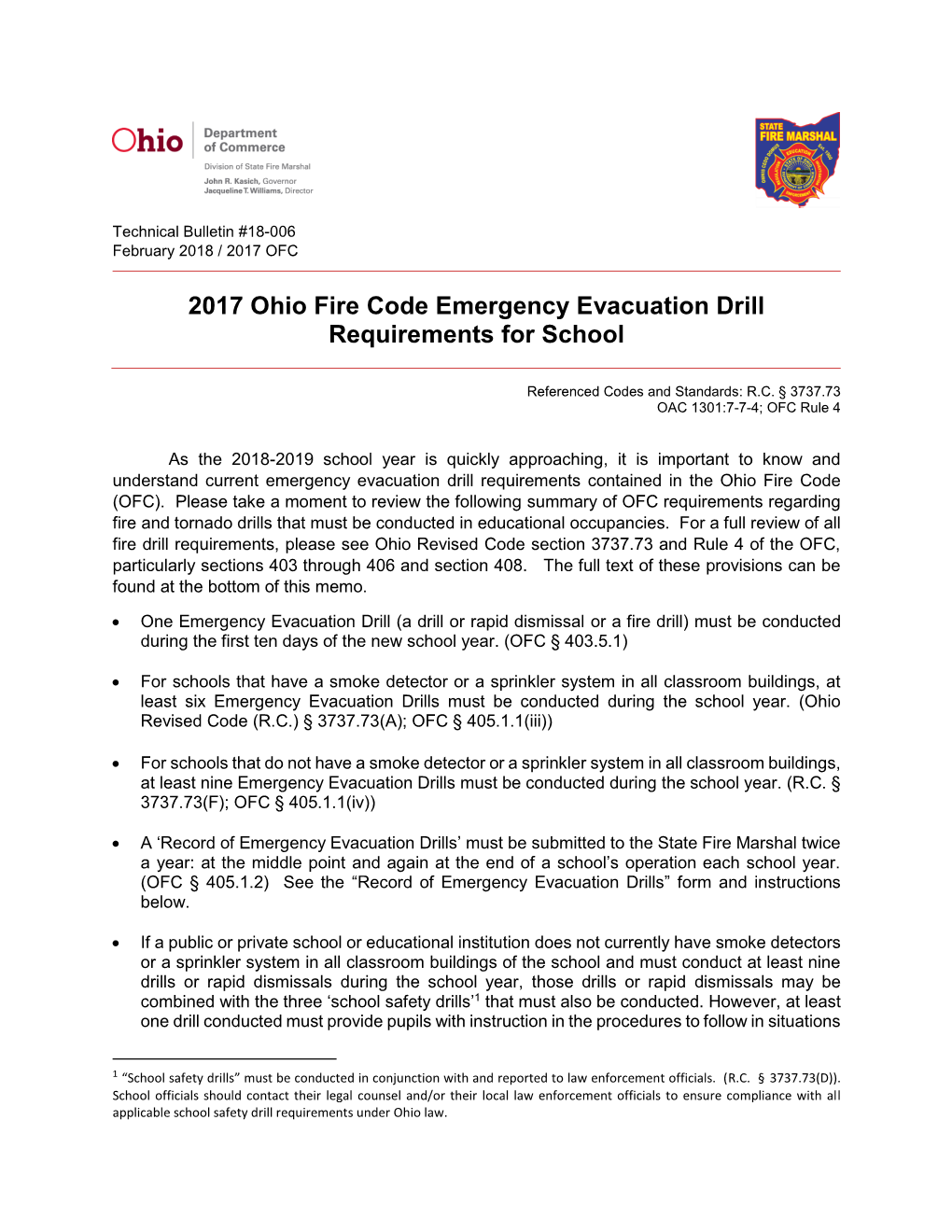 2017 Ohio Fire Code Emergency Evacuation Drill Requirements for School