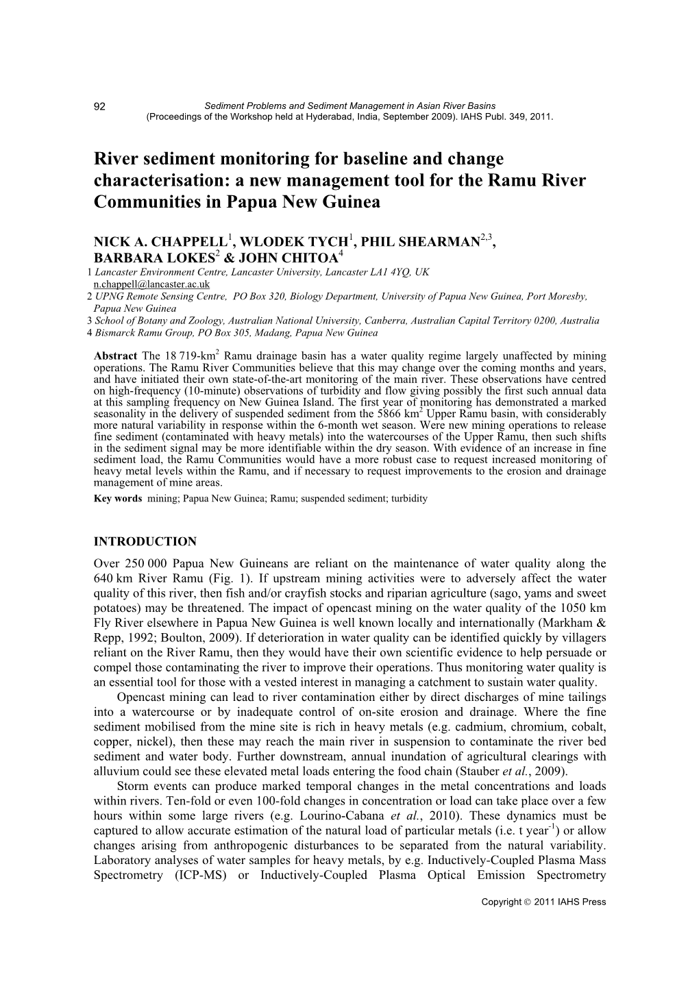 River Sediment Monitoring for Baseline and Change Characterisation: a New Management Tool for the Ramu River Communities in Papua New Guinea