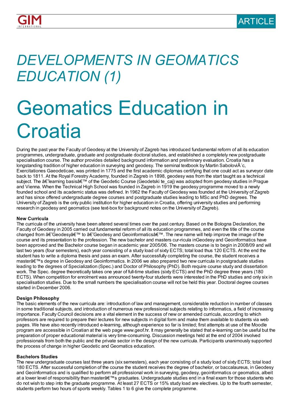 Geomatics Education in Croatia