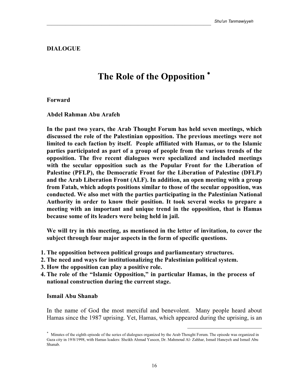 The Role of the Opposition19.8.1998