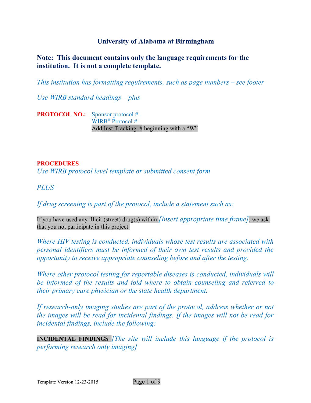 UAB/WIRB Consent Form Template