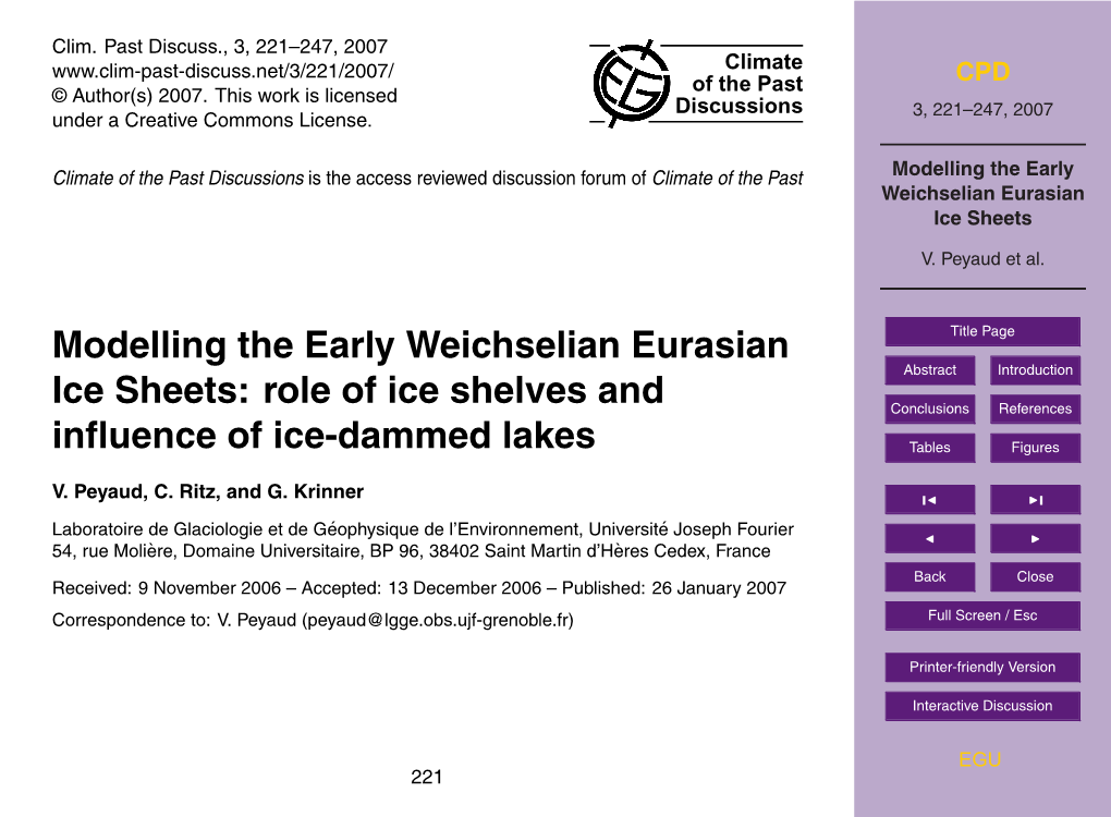 Modelling the Early Weichselian Eurasian Ice Sheets