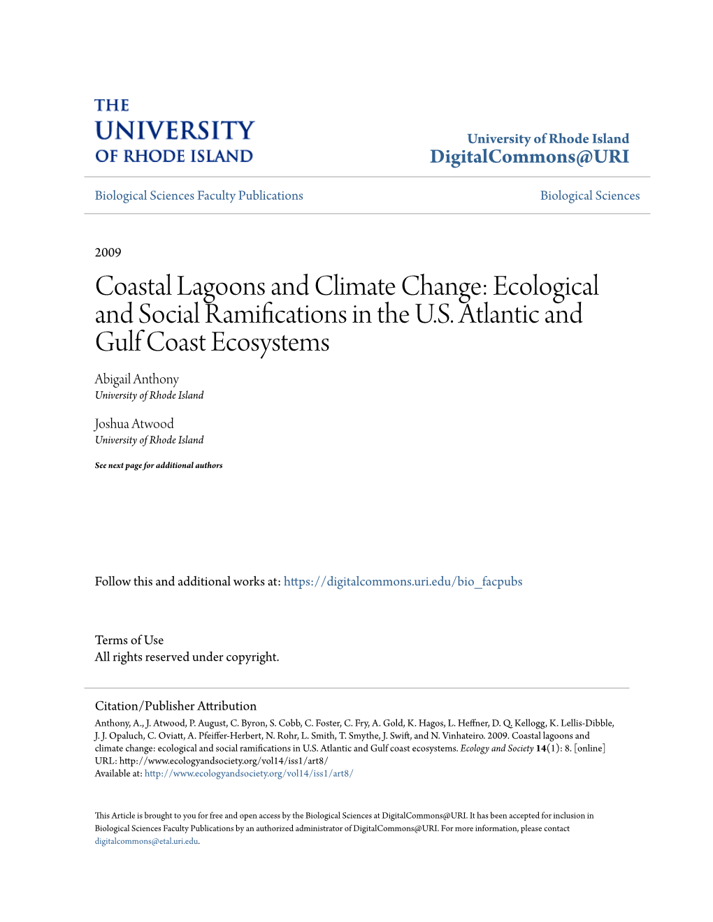 Coastal Lagoons and Climate Change: Ecological and Social Ramifications in the U.S