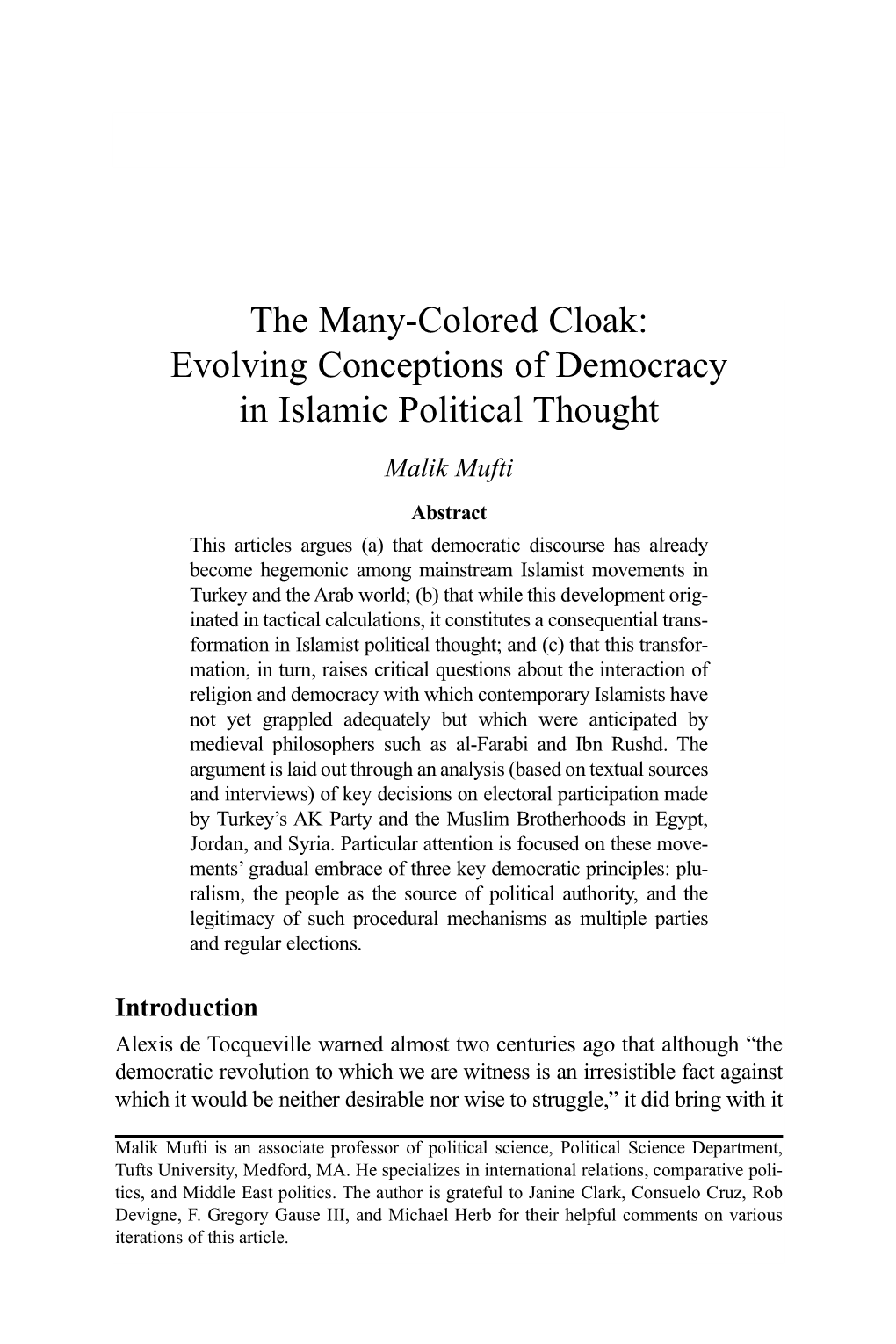 Evolving Conceptions of Democracy in Islamic Political Thought