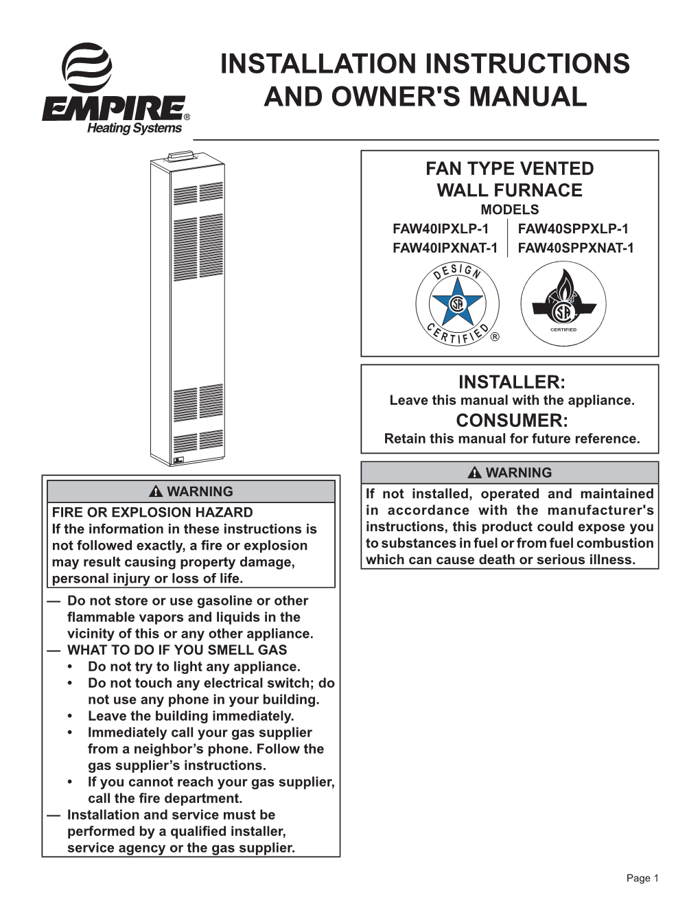 Installation INSTRUCTIONS and OWNER's MANUAL