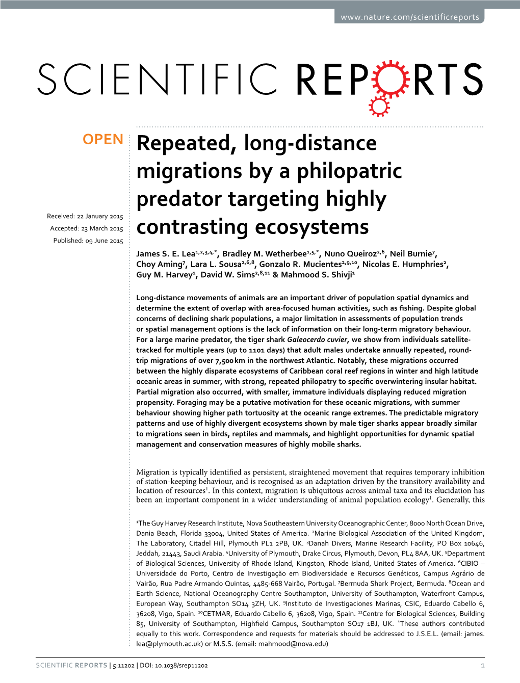 Repeated, Long-Distance Migrations by a Philopatric Predator Targeting