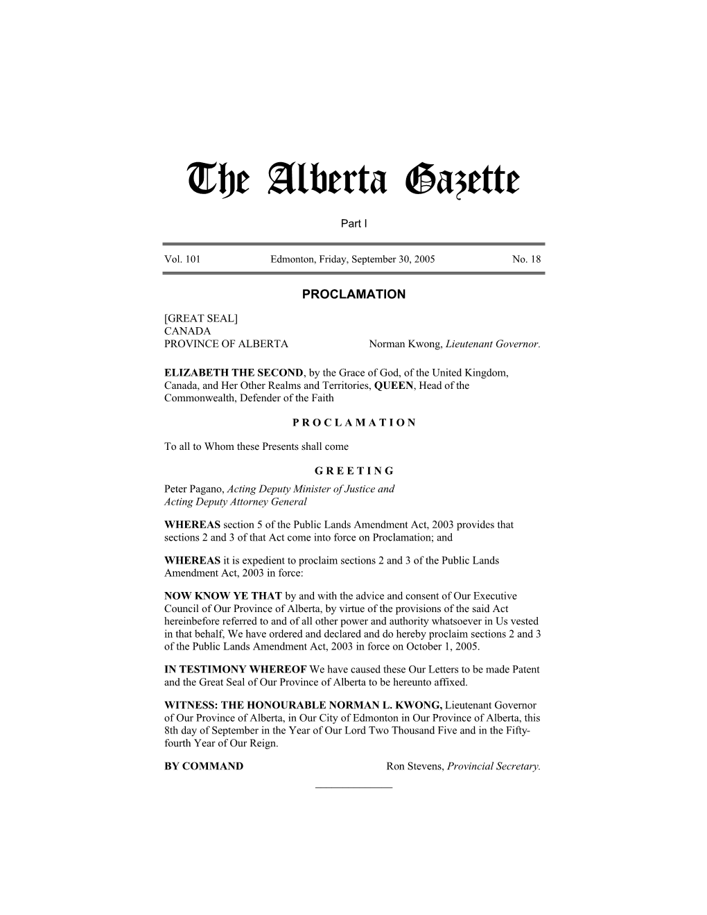 The Alberta Gazette