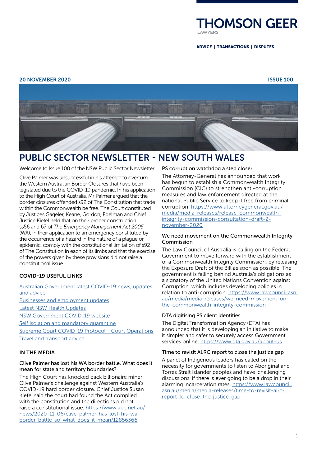 PUBLIC SECTOR NEWSLETTER - NEW SOUTH WALES Welcome to Issue 100 of the NSW Public Sector Newsletter