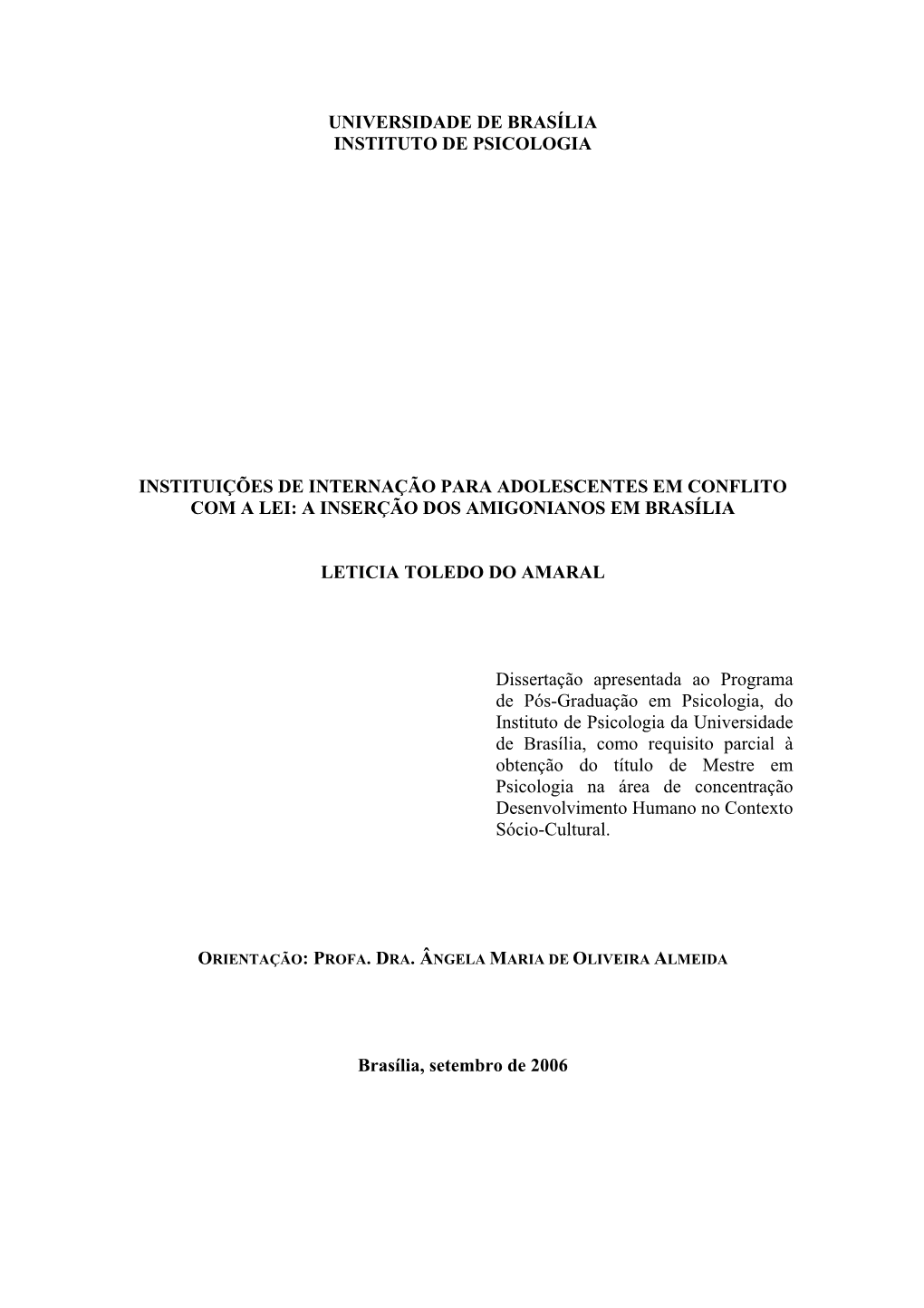 Universidade De Brasília Instituto De Psicologia