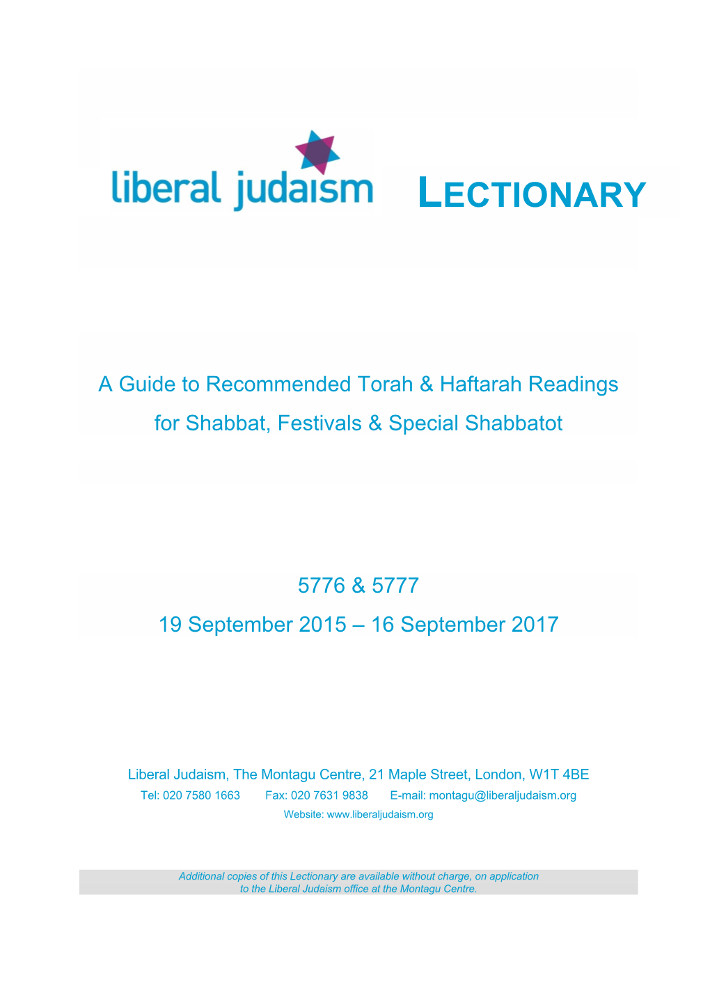 Liberal Judaism Lectionary 5776 & 5777