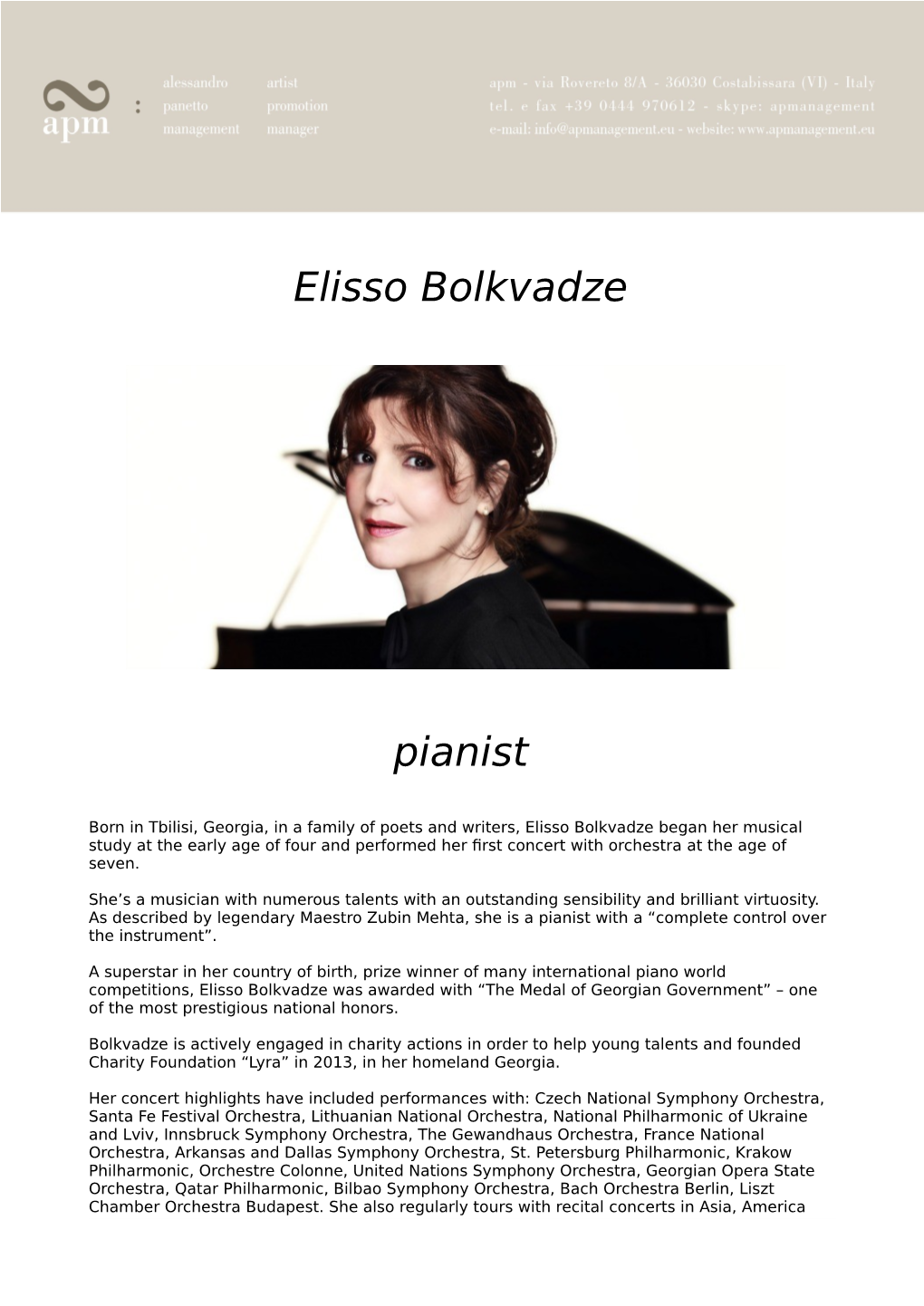 Elisso Bolkvadze Pianist