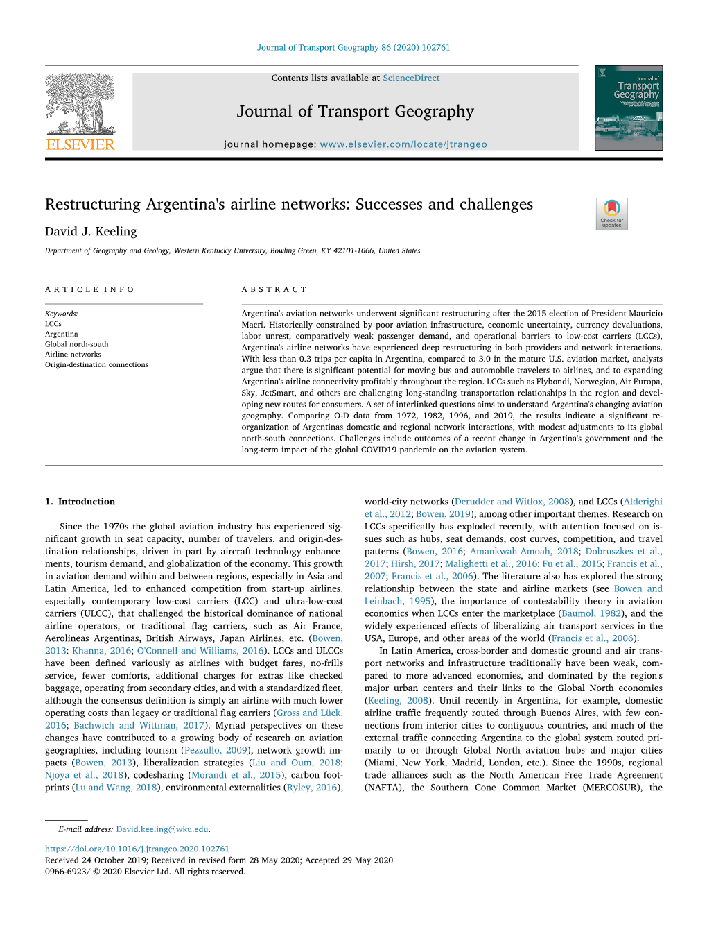 Argentina's Airline Networks: Successes and Challenges T David J