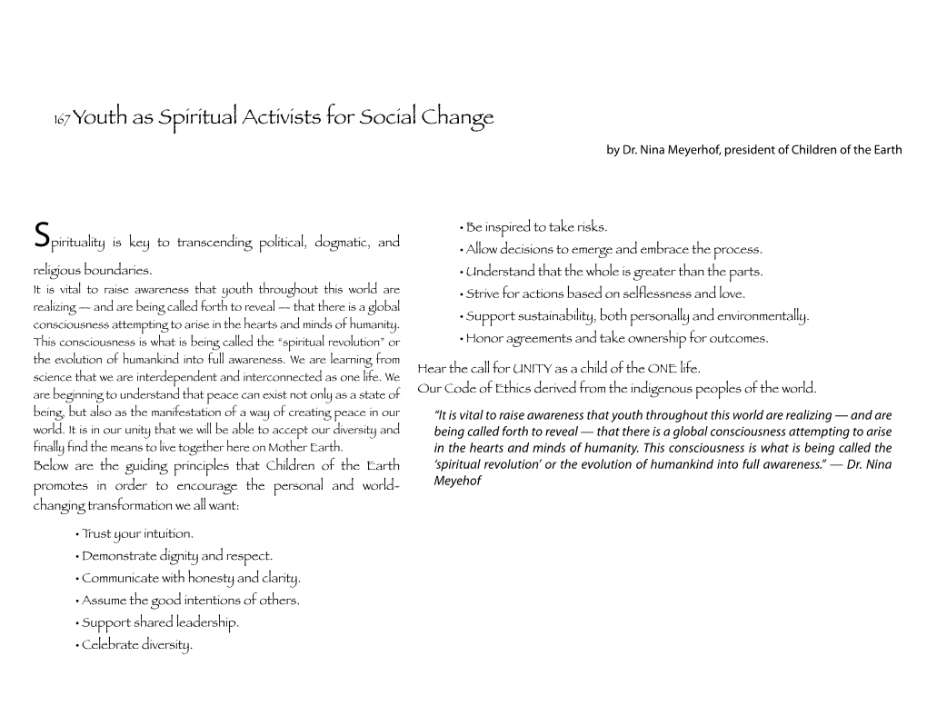 Youth As Spiritual Activists for Social Change by Dr