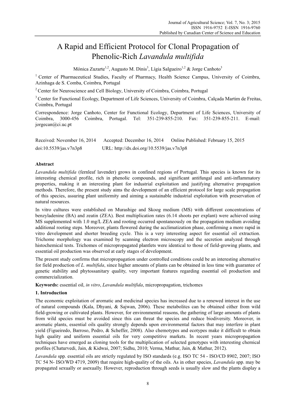 A Rapid and Efficient Protocol for Clonal Propagation of Phenolic-Rich Lavandula Multifida