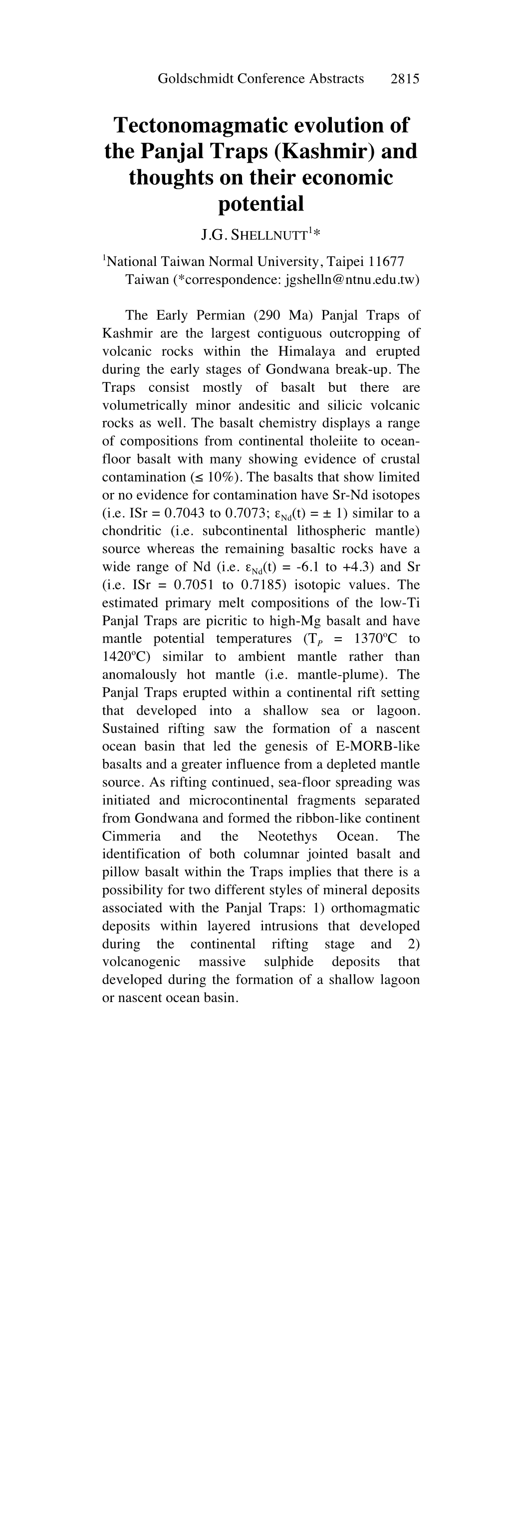 Tectonomagmatic Evolution of the Panjal Traps (Kashmir) and Thoughts on Their Economic Potential J.G