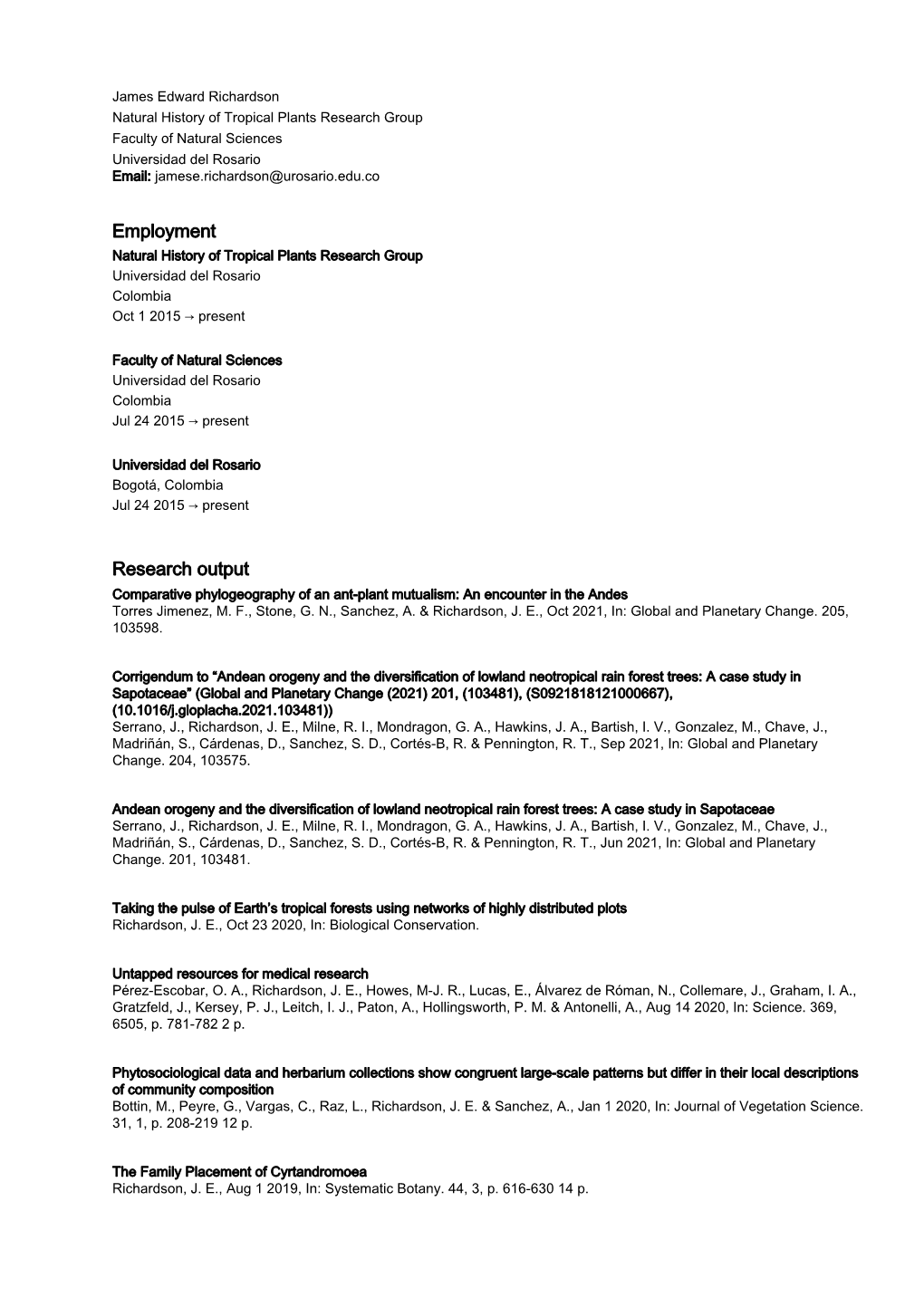 James Edward Richardson Public CV