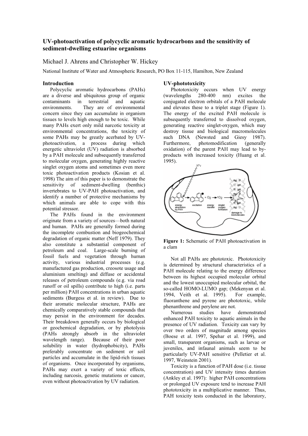 UV-Photosusceptibility of PAH-Burdened Benthic