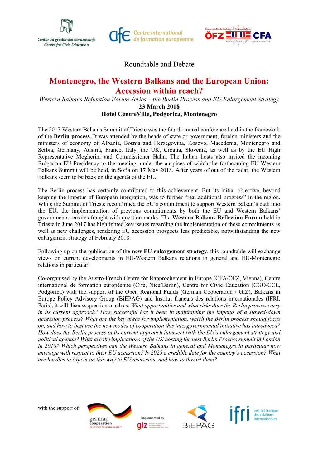 Montenegro, the Western Balkans and the European Union: Accession