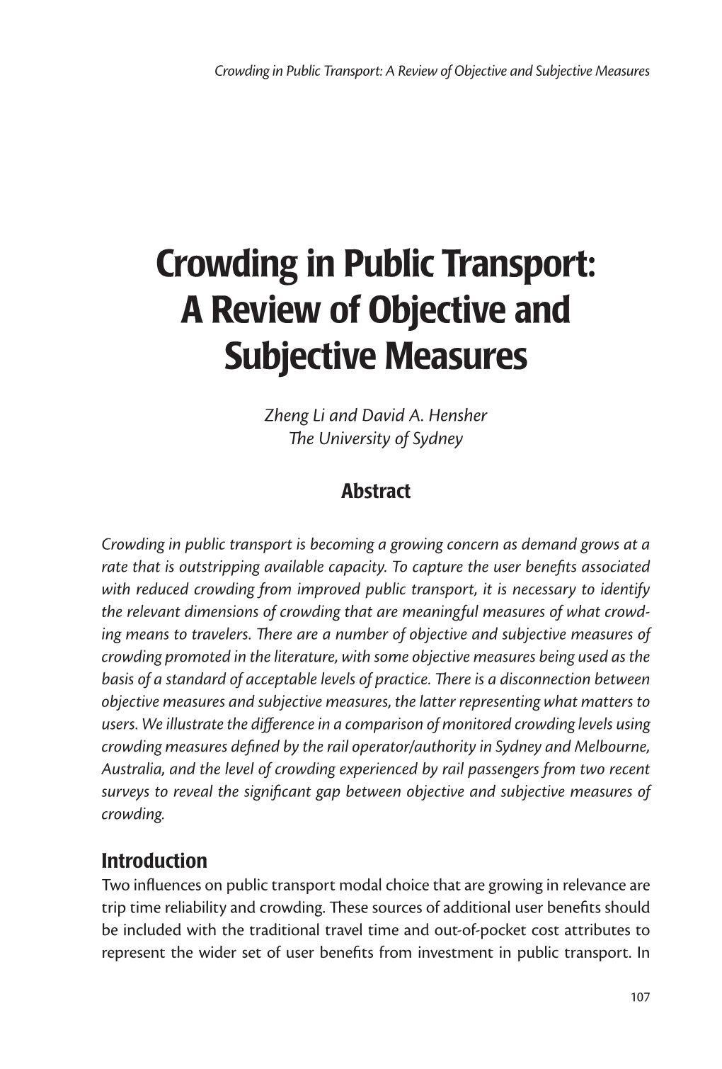 Crowding in Public Transport: a Review of Objective and Subjective Measures