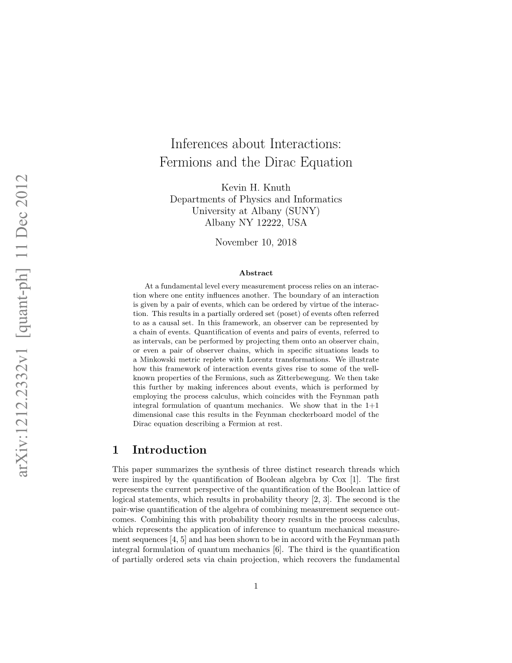 Inferences About Interactions: Fermions and the Dirac Equation