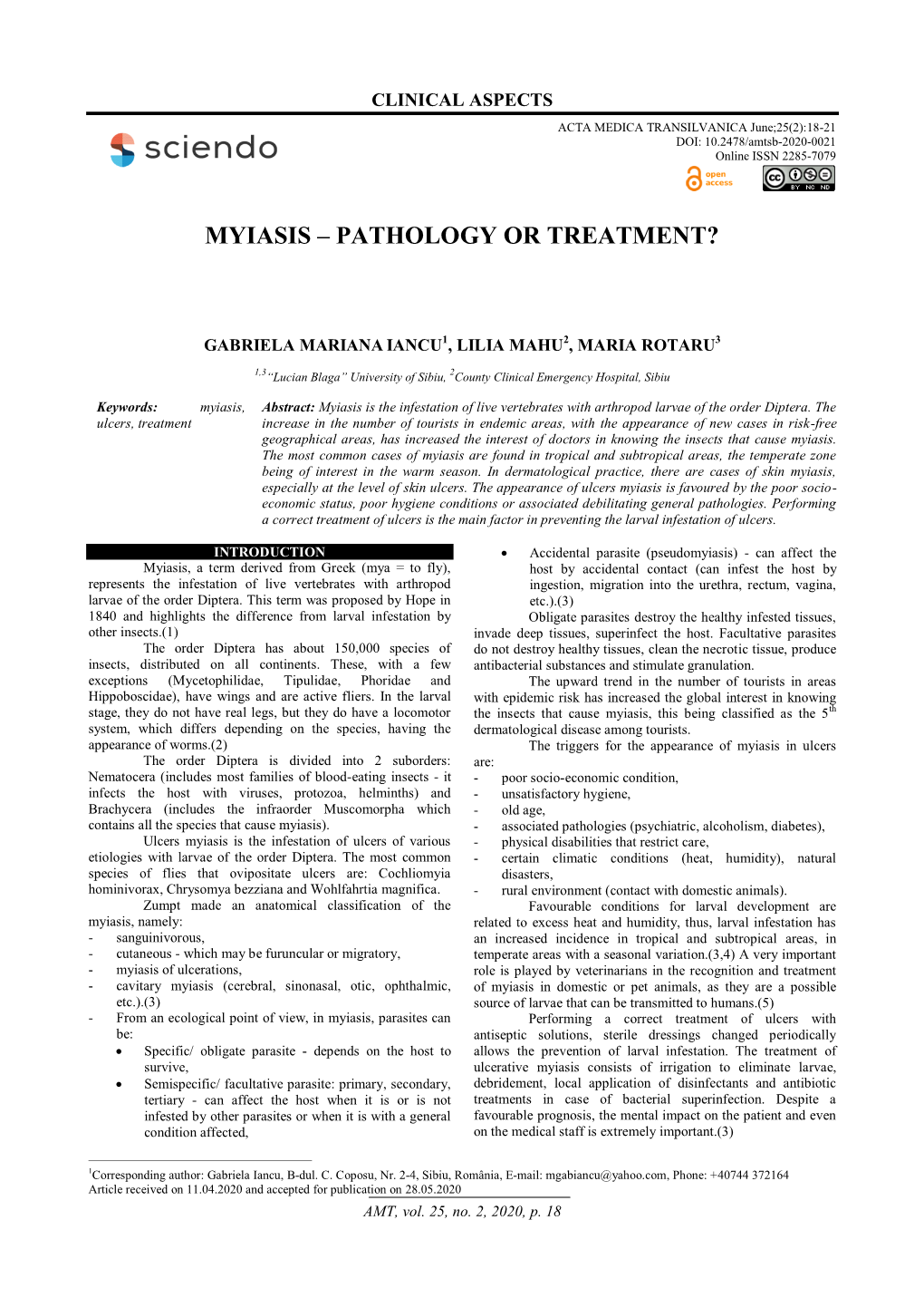 Myiasis – Pathology Or Treatment?