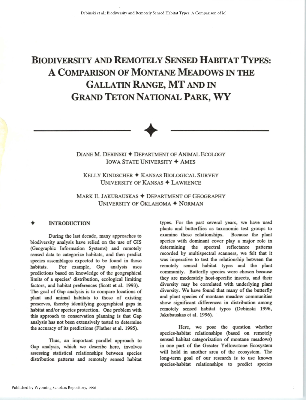 Biodiversity and Remotely Sensed Habitat Types: a Comparison of M