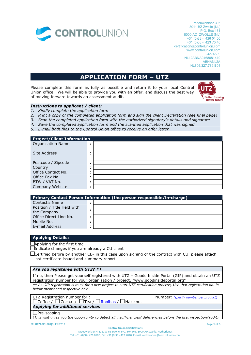 Application Form Utz