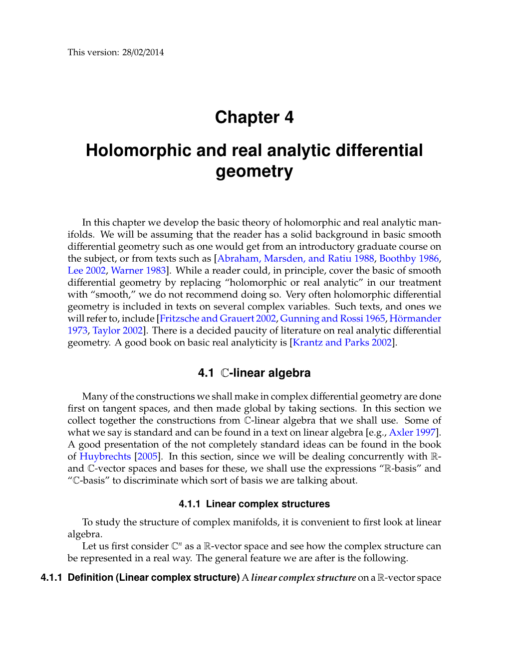 Chapter 4 Holomorphic and Real Analytic Differential Geometry