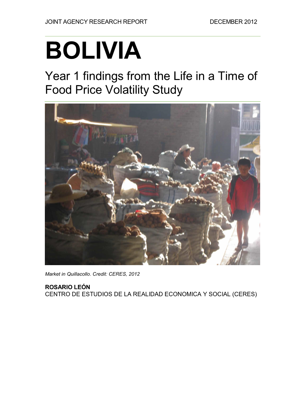 BOLIVIA Year 1 Findings from the Life in a Time of Food Price Volatility Study