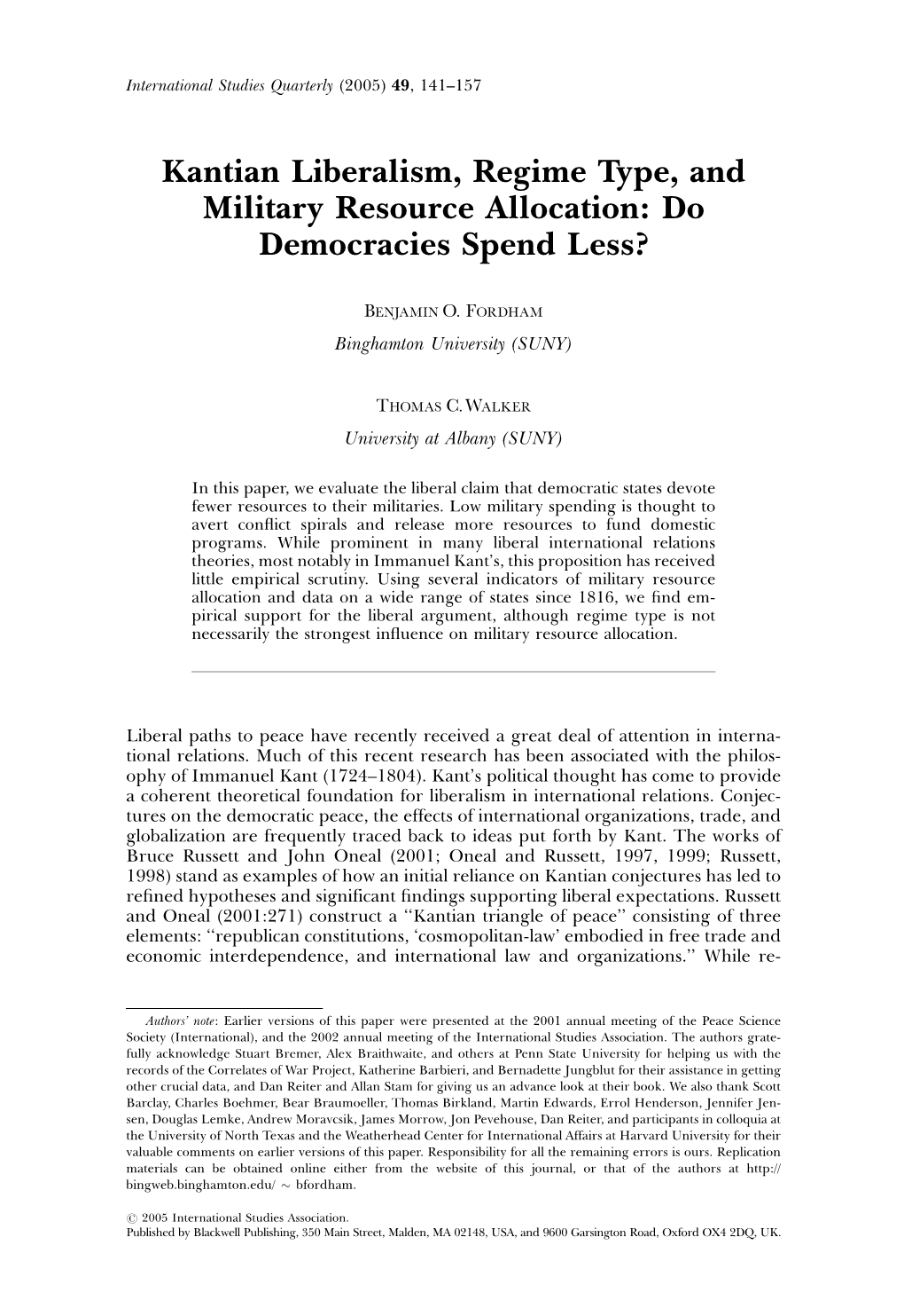 Kantian Liberalism, Regime Type, and Military Resource Allocation: Do Democracies Spend Less?