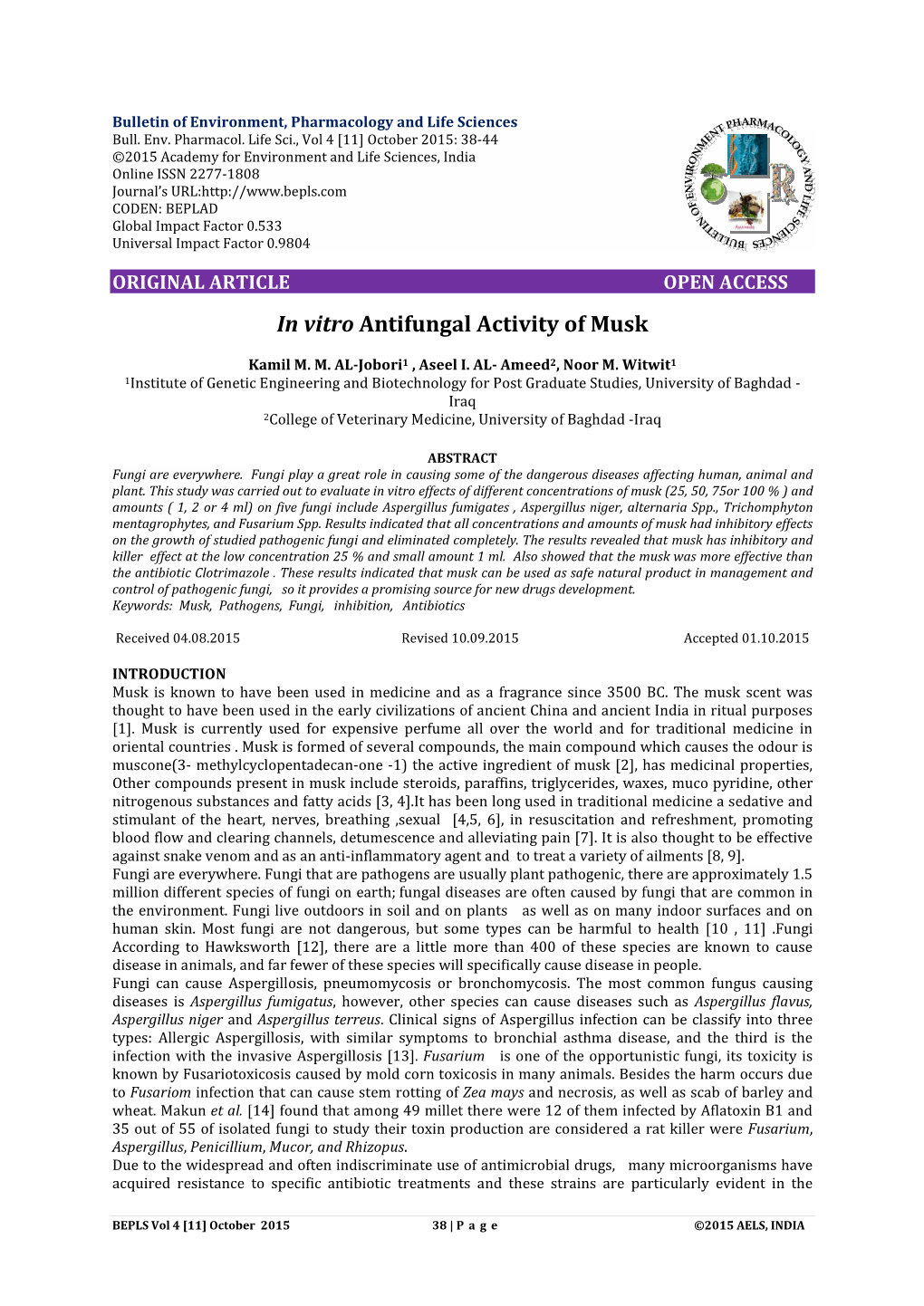 In Vitro Antifungal Activity of Musk