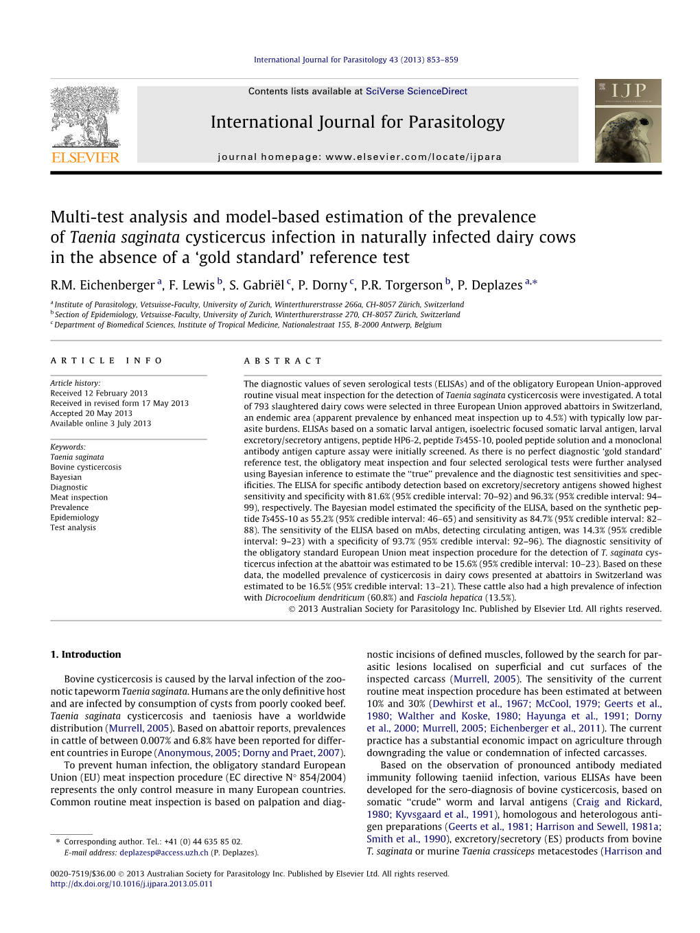 Multi-Test Analysis and Model-Based Estimation of the Prevalence Of