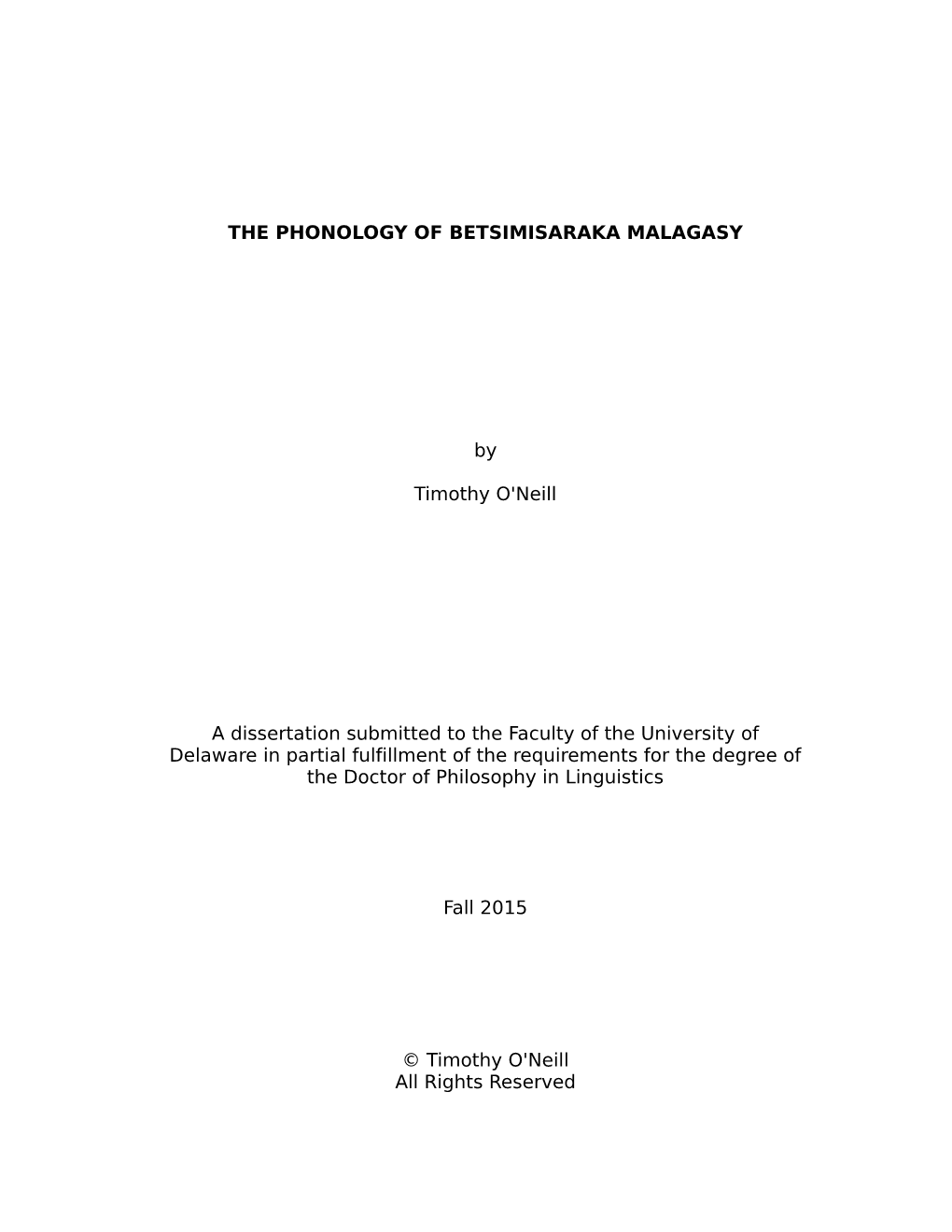 THE PHONOLOGY of BETSIMISARAKA MALAGASY By