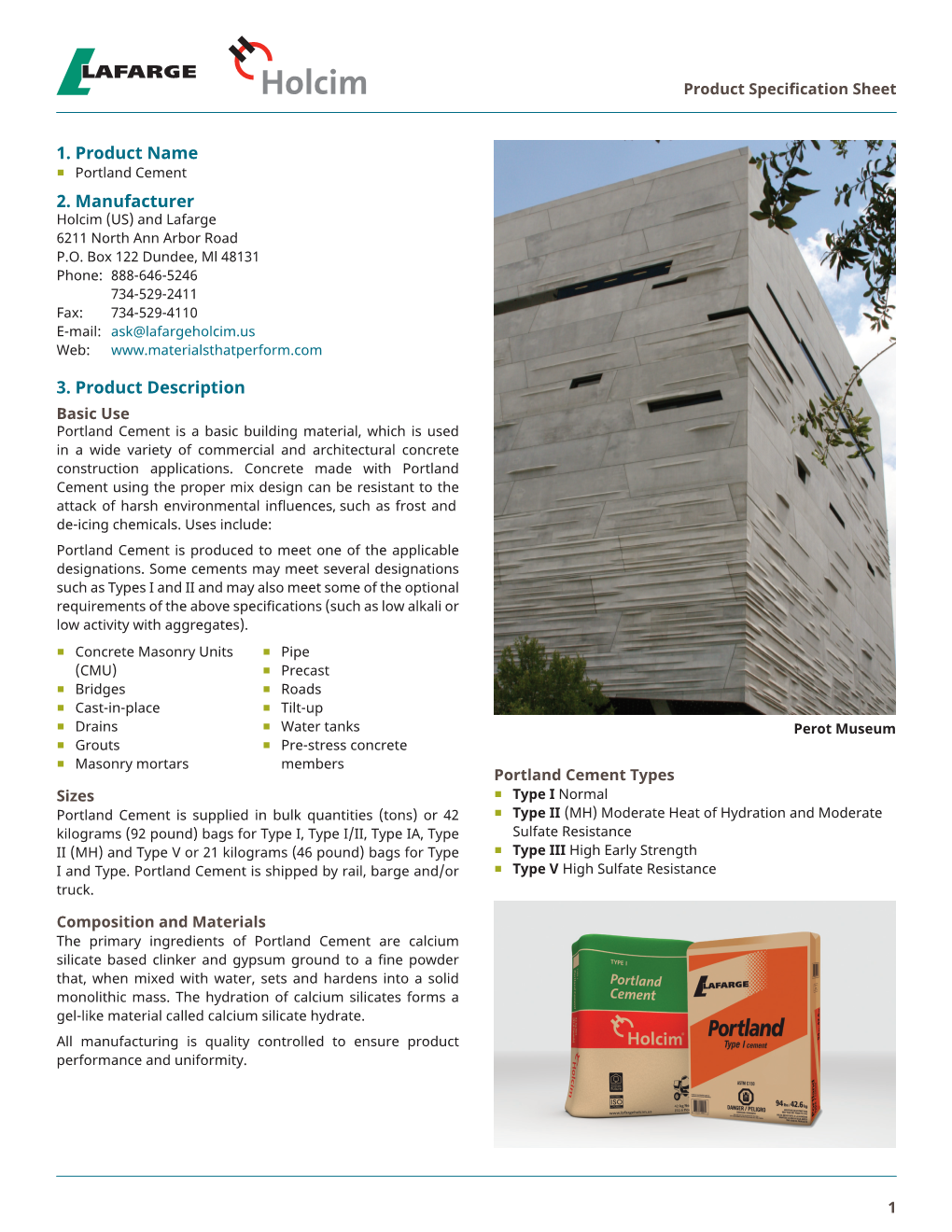 Portland Cement Spec Sheet (Pdf, 1.24