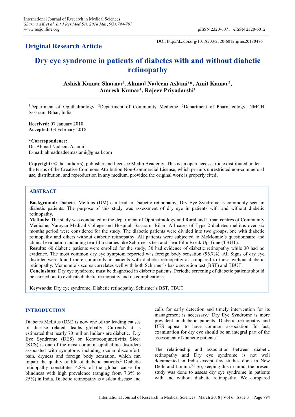 Dry Eye Syndrome in Patients of Diabetes with and Without Diabetic Retinopathy