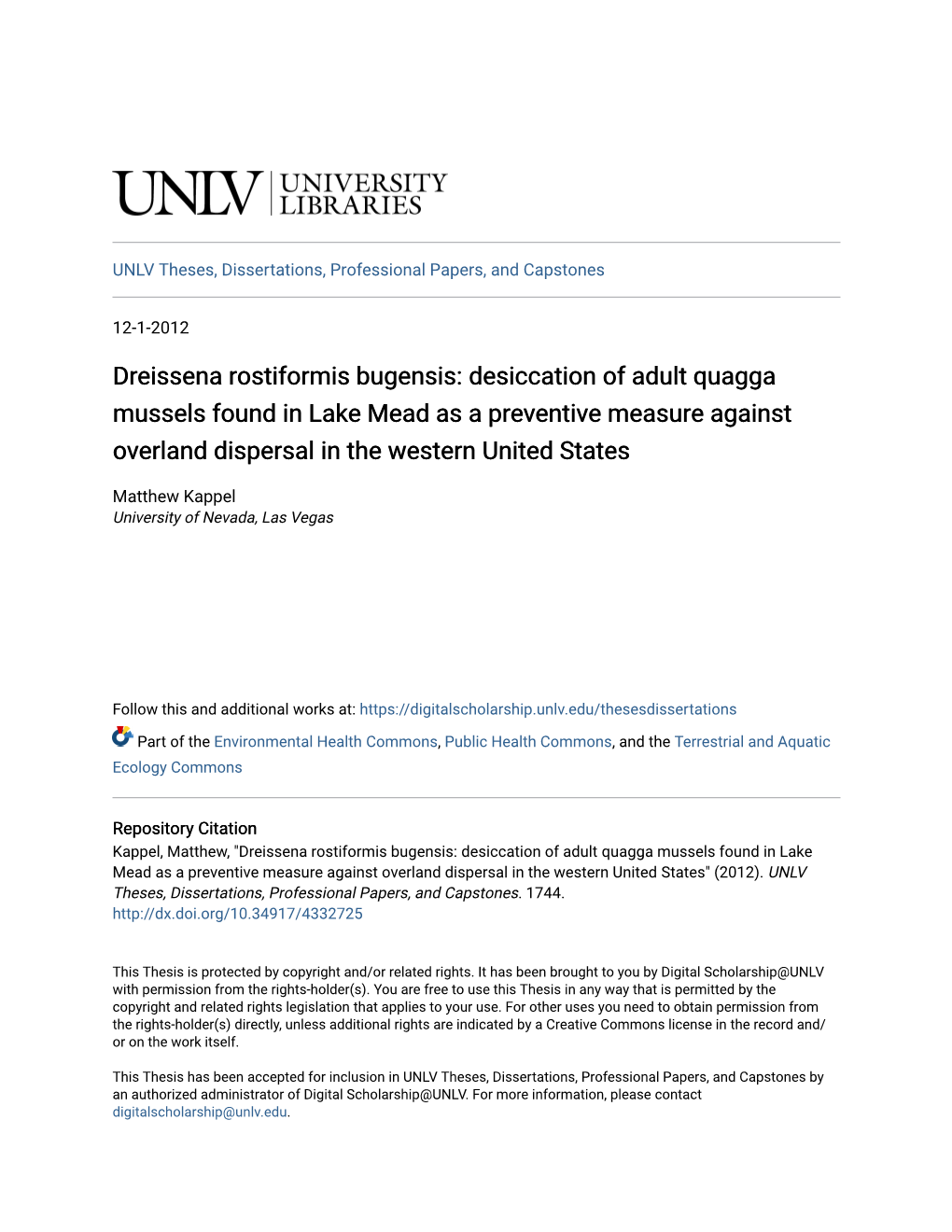 Dreissena Rostiformis Bugensis: Desiccation of Adult Quagga