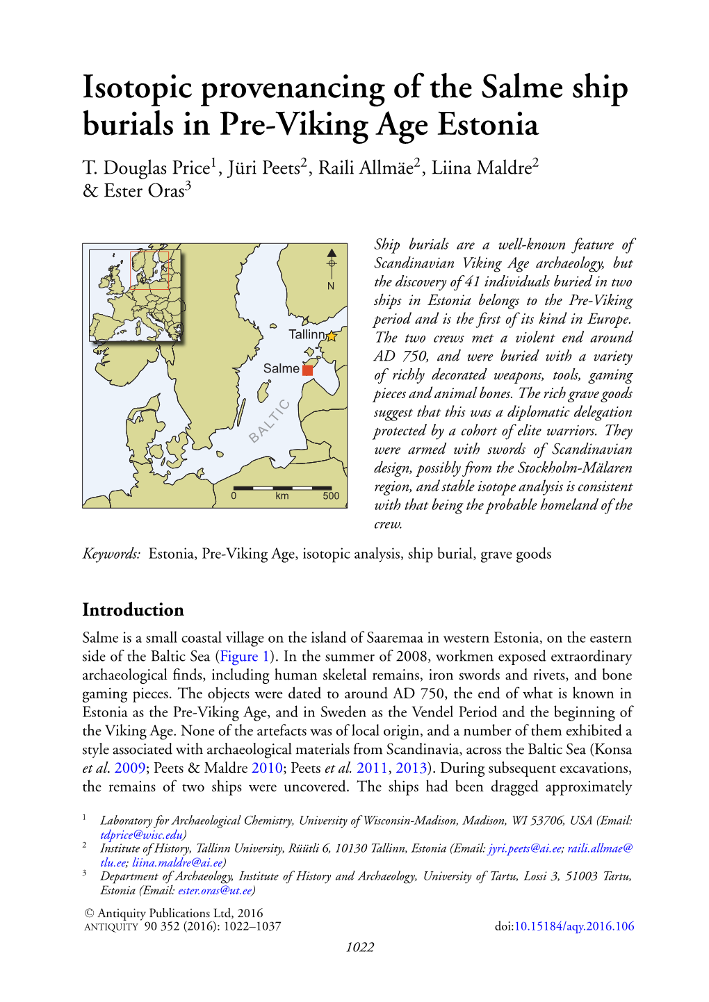 Isotopic Provenancing of the Salme Ship Burials in Pre-Viking Age Estonia T