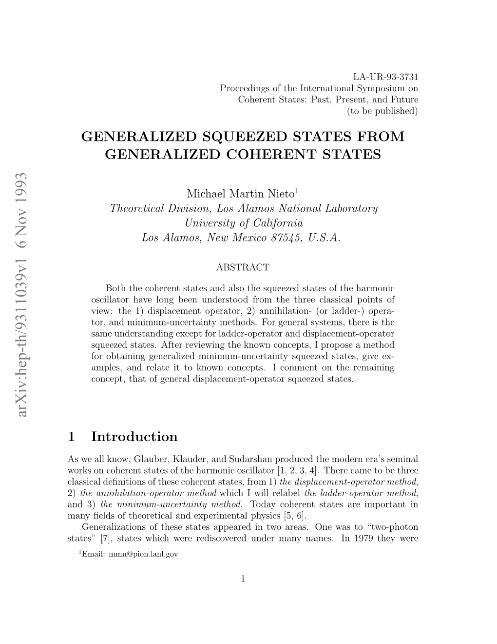 Generalized Squeezed States from Generalized Coherent States