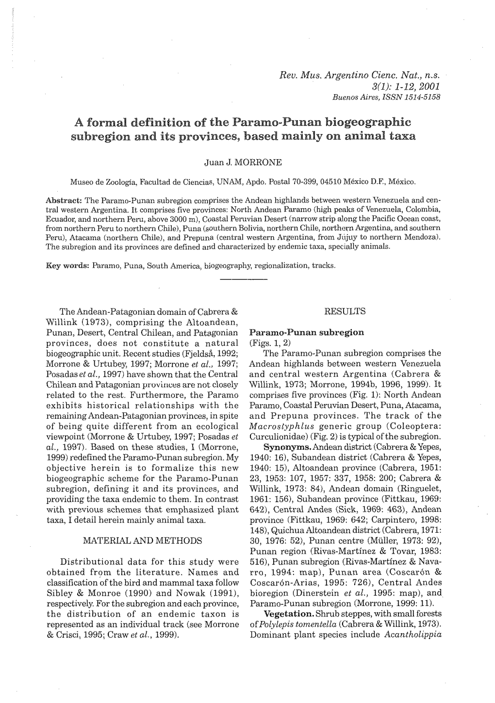 A Formal Definition of the Paramo-Punan Biogeographic