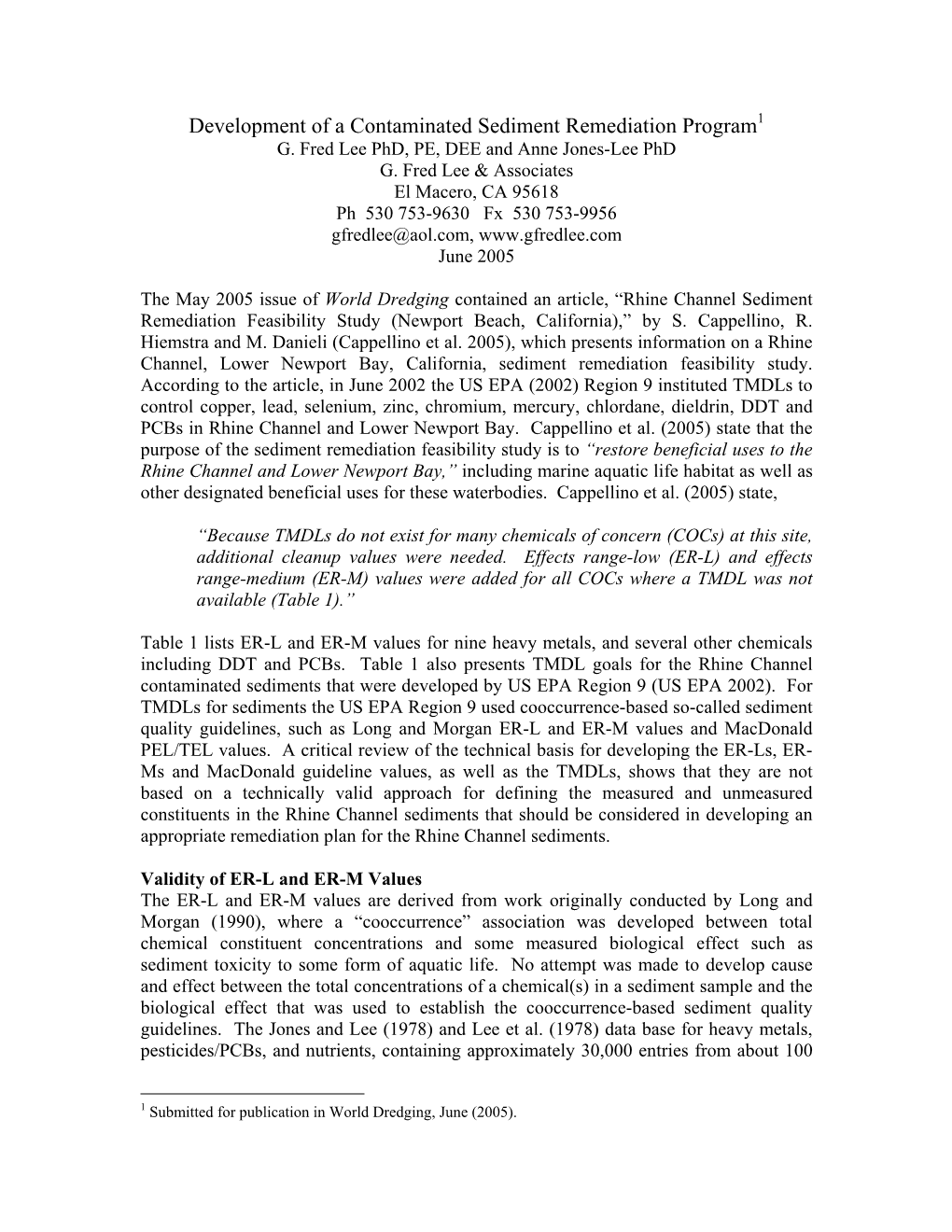 Development of a Contaminated Sediment Remediation Program1 G