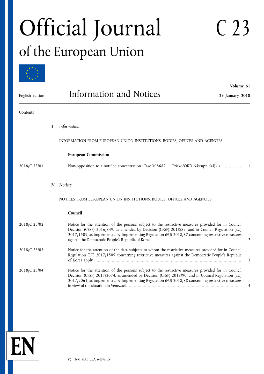 Official Journal C 23 of the European Union