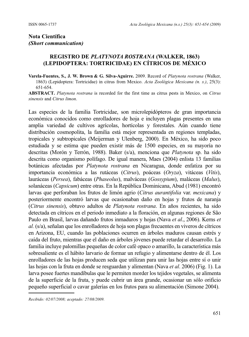 Nota Científica (Short Communication) REGISTRO DE PLATYNOTA