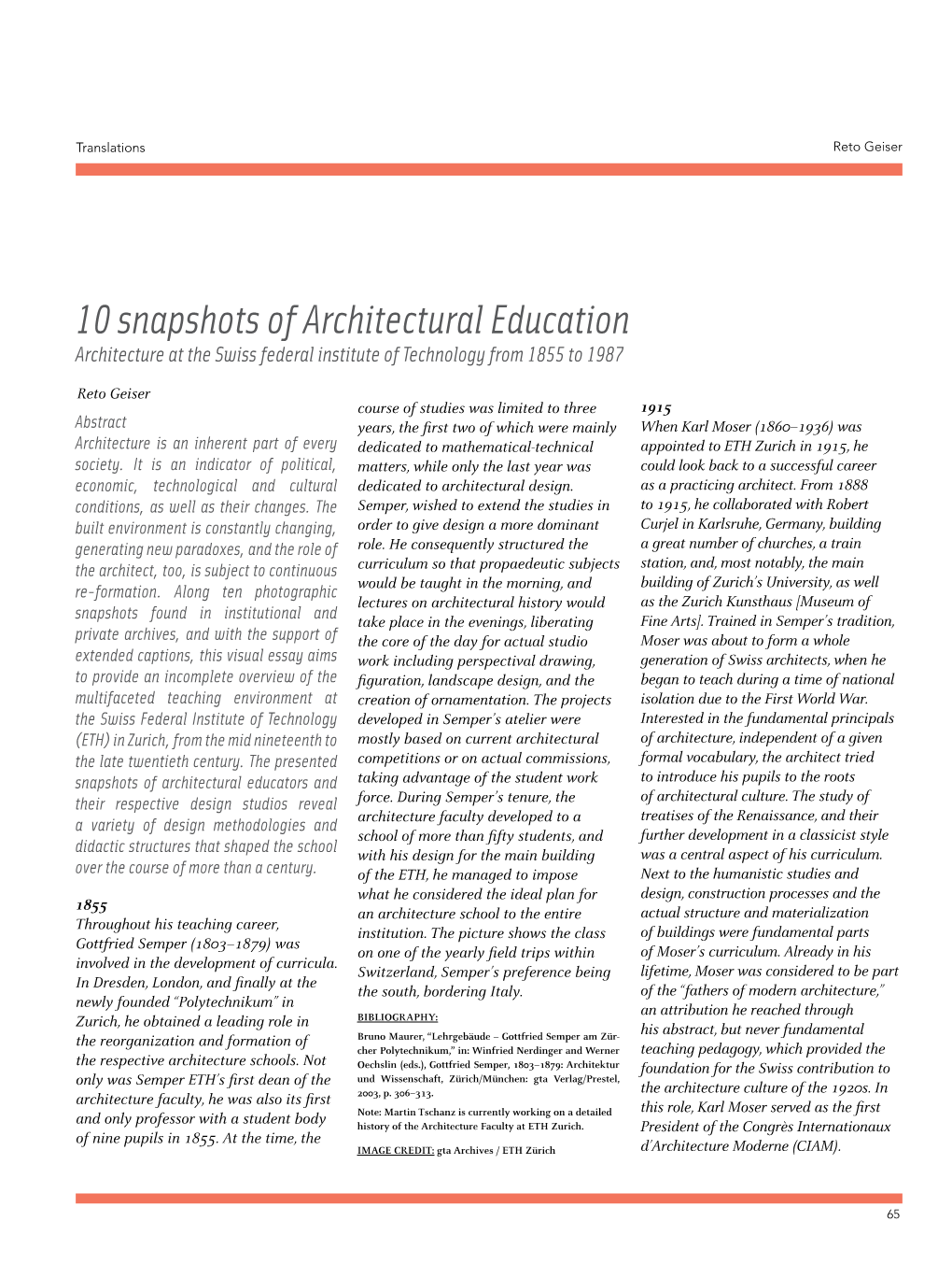 10 Snapshots of Architectural Education Architecture at the Swiss Federal Institute of Technology from 1855 to 1987
