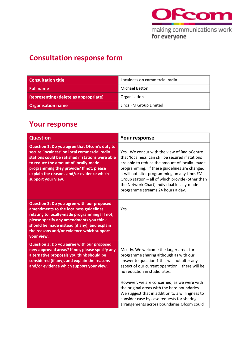 Consultation Response Form Your Response