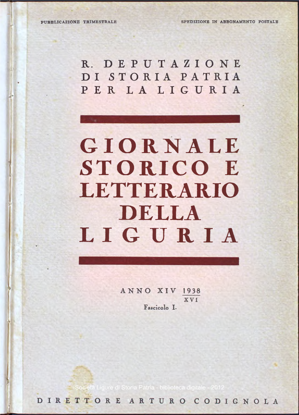 Giornale Storico E Letterario Della Liguria