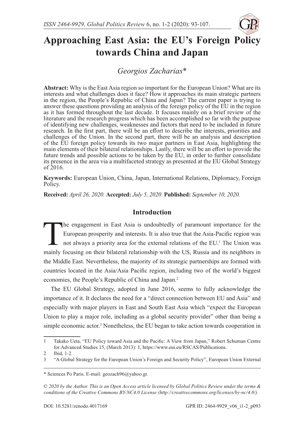 Approaching East Asia: the EU’S Foreign Policy Towards China and Japan