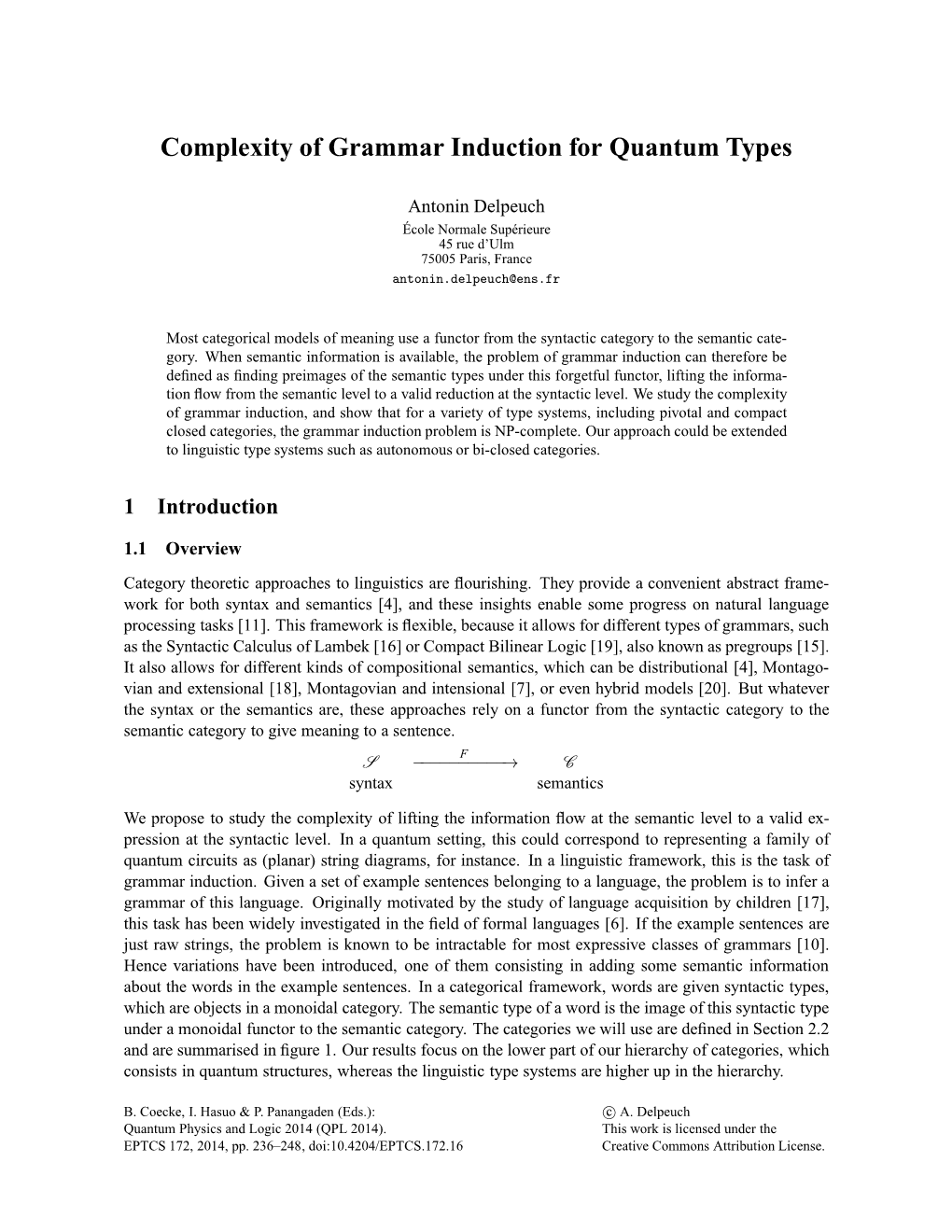 Complexity of Grammar Induction for Quantum Types